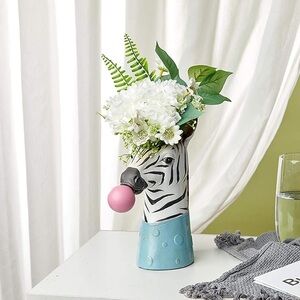 Resin Flower Vase, Animal Head Shaped, Zebra blowing bubble